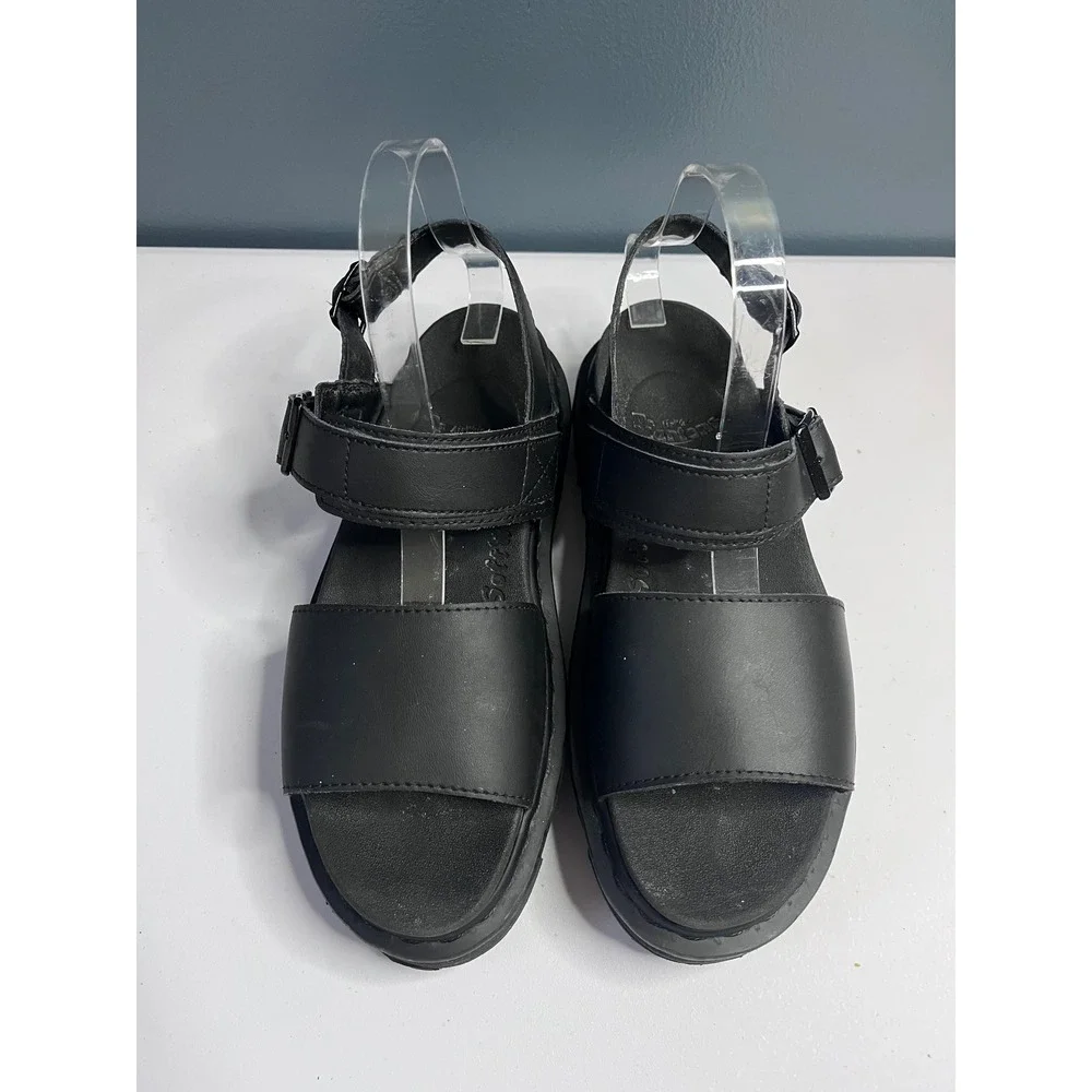 Dr. Martens Voss Black Hydro Leather Platform Sandals Womens 9 Adjustable Straps